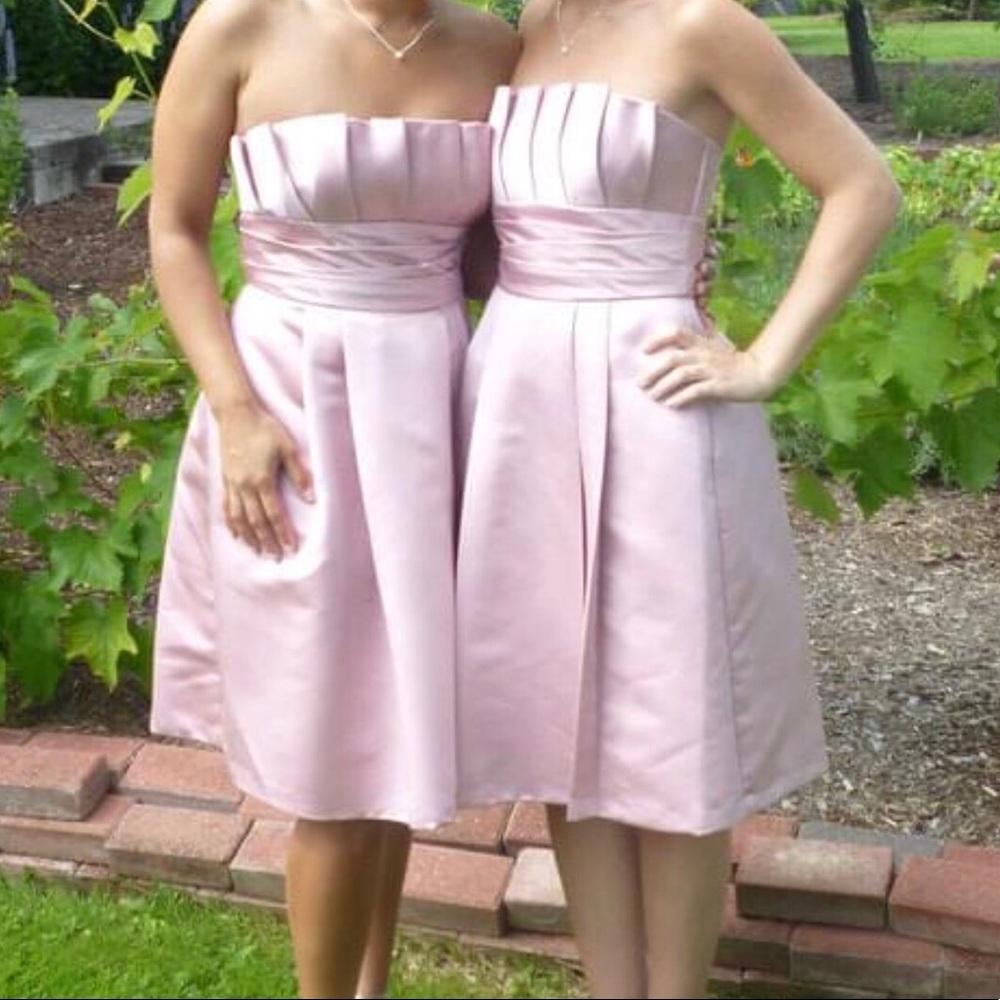 Pink Strapless Pleated Satin Wedding or Prom Dress